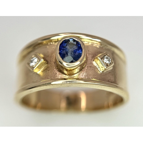 467 - A 9K YELLOW GOLD DIAMOND & SAPPHIRE RING 5.9G TOTAL WEIGHT, SIZE P.

ref: SC 6031