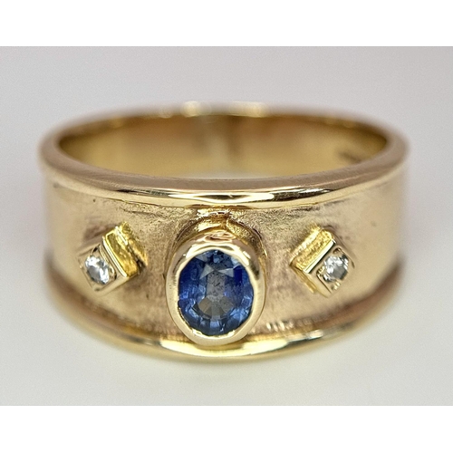 467 - A 9K YELLOW GOLD DIAMOND & SAPPHIRE RING 5.9G TOTAL WEIGHT, SIZE P.

ref: SC 6031