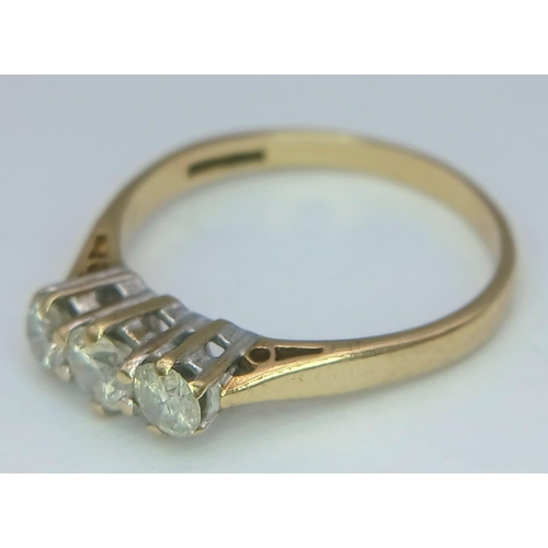 474 - A 9K YELLOW GOLD DIAMOND TRILOGY RING 0.50CT 2G TOTAL WEIGHT, SIZE O 1/2.

ref: SC 6034