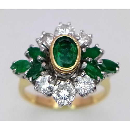 509 - A 18K YELLOW GOLD ART DECO STYLE 0.70CT DIAMOND &  1.10CT  EMERALD RING . TOTAL WEIGHT 5.4G. SIZE J.... 