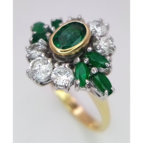 509 - A 18K YELLOW GOLD ART DECO STYLE 0.70CT DIAMOND &  1.10CT  EMERALD RING . TOTAL WEIGHT 5.4G. SIZE J.... 