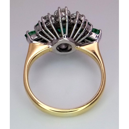 509 - A 18K YELLOW GOLD ART DECO STYLE 0.70CT DIAMOND &  1.10CT  EMERALD RING . TOTAL WEIGHT 5.4G. SIZE J.... 