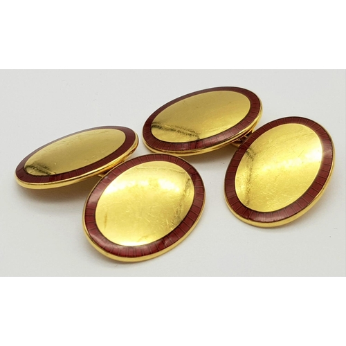 54 - A PAIR 9K YELLOW GOLD ENAMELLED CUFFLINKS BY LONGMIRE. 13.9G IN WEIGHT.
Ref: PWN 7580 - 2.