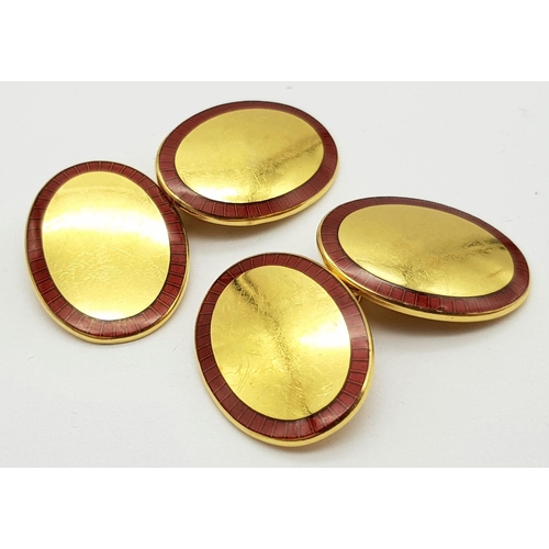 54 - A PAIR 9K YELLOW GOLD ENAMELLED CUFFLINKS BY LONGMIRE. 13.9G IN WEIGHT.
Ref: PWN 7580 - 2.