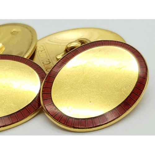 54 - A PAIR 9K YELLOW GOLD ENAMELLED CUFFLINKS BY LONGMIRE. 13.9G IN WEIGHT.
Ref: PWN 7580 - 2.