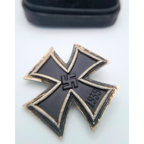 55 - WW2 Cased German Iron Cross 1st  Class. The award is of 3 part construction with an iron core.