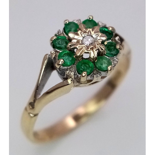 565 - A 14K YELLOW GOLD DIAMOND & EMERALD RING 2.1G TOTAL WEIGHT, SIZE N.

ref: SC 6045 AS 9