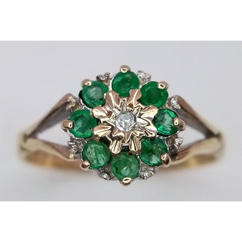 565 - A 14K YELLOW GOLD DIAMOND & EMERALD RING 2.1G TOTAL WEIGHT, SIZE N.

ref: SC 6045 AS 9