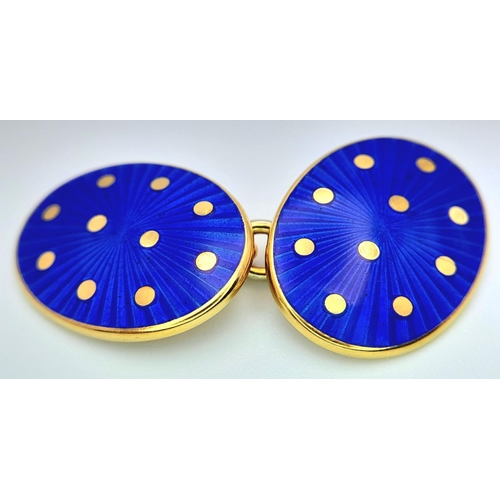 61 - A PAIR OF 9K YELLOW GOLD ENAMELLED CUFFLINKS BY LONGMIRE. 13.8G IN WEIGHT.
Ref: PWN 7580 - 1.