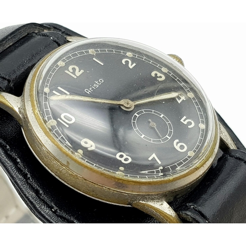 69 - WW2 German Aristo Luftwaffe Wristwatch. Case Marked RLM 702265.  Recently service working well. Repl... 