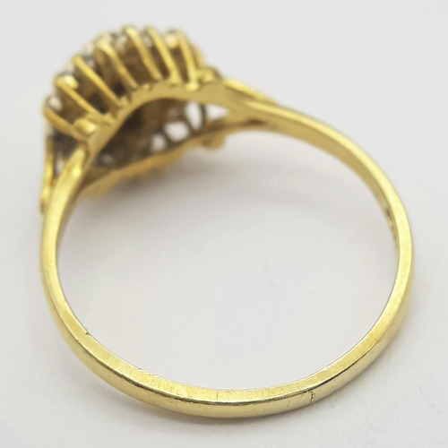 502 - A FANCY 18K YELLOW GOLD 0.45CT DIAMOND CLUSTER RING. TOTAL WEIGHT 2.8G. SIZE O. REF PERS 6002.