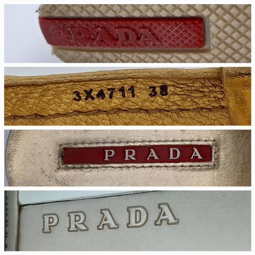 263 - A pair of PRADA  wedges sandals, gold and silver colour,
size 8/39, lightly used, see photos for con... 