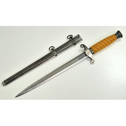 48 - 3rd Reich Army Dagger by Holler of Solingen. Nice crack free pumpkin coloured handle. Overall very g... 