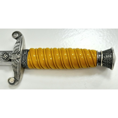 48 - 3rd Reich Army Dagger by Holler of Solingen. Nice crack free pumpkin coloured handle. Overall very g... 