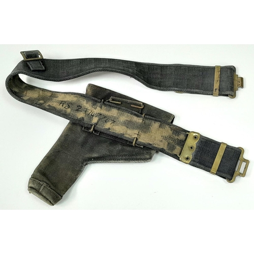 496 - WW2 British 37 Pattern Webbing Belt & Webley Revolver Holster. This has been dyed black at some time... 