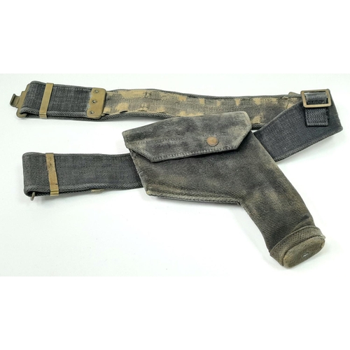 496 - WW2 British 37 Pattern Webbing Belt & Webley Revolver Holster. This has been dyed black at some time... 