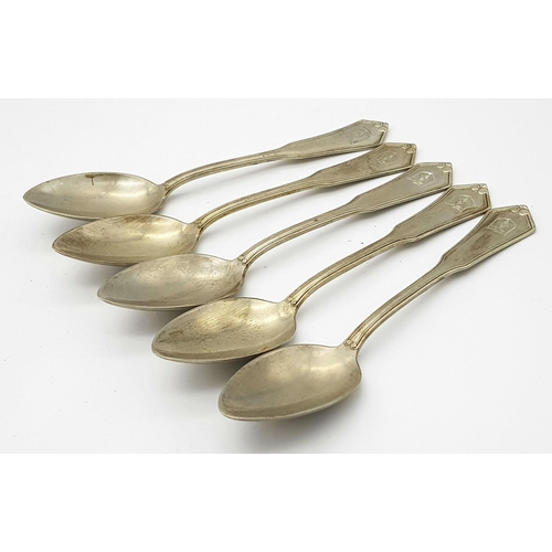 559 - 5 x Silver Plated Africa Corps Coffee Spoons in a box that once contained 6. (1 is missing).