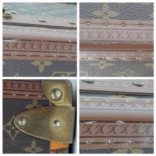 227 - A Vintage Louis Vuitton Trunk/Suitcase. Monogram canvas and brown leather trim exterior. Brass corne... 