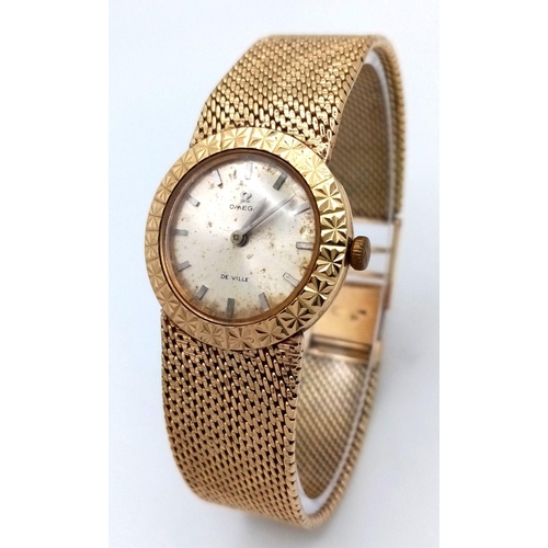 10 - A VINTAGE SOLID 14K GOLD LADIES OMEGA 