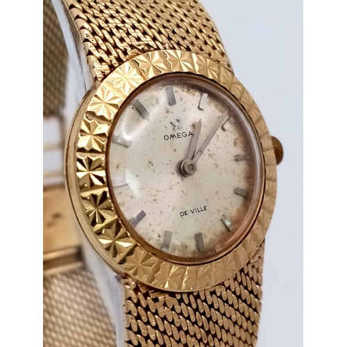 10 - A VINTAGE SOLID 14K GOLD LADIES OMEGA 