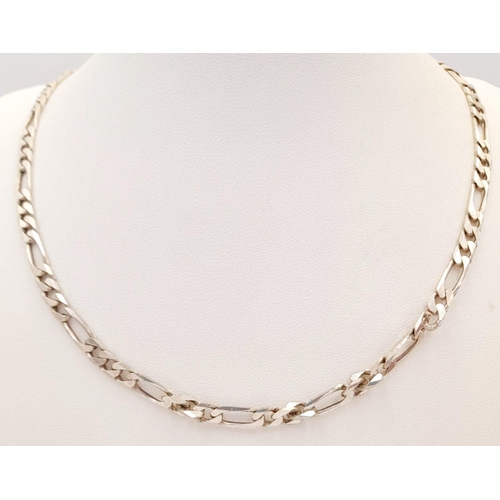 111 - Classic SILVER FIGARO LINK NECKLACE. Longer length at 50 cm. Beautiful condition. Please see picture... 