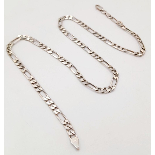 111 - Classic SILVER FIGARO LINK NECKLACE. Longer length at 50 cm. Beautiful condition. Please see picture... 