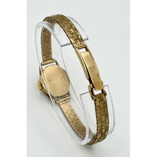 14 - Ladies Vintage 9 carat GOLD ROTARY WRISTWATCH. 17 jewels Swiss made. Having 9 carat solid GOLD brace... 