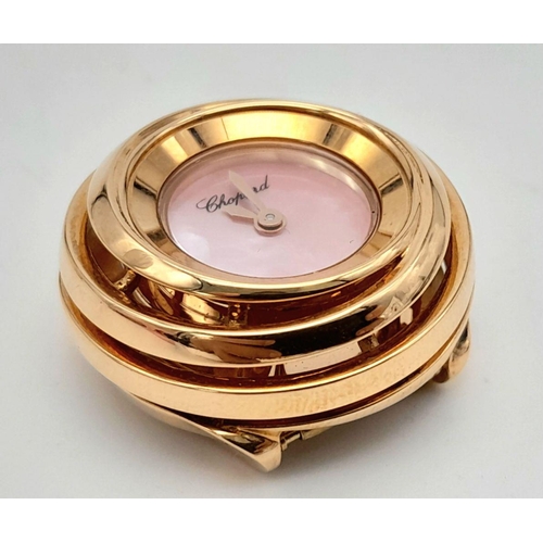 143 - A SOLID 18K GOLD CHOPARD LADIES WATCH WITH FABULOUS PINK MOTHER OF PEARL DIAL, NEEDS LUG AND STRAP (... 