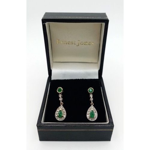 160 - Beautiful pair of 9 carat GOLD ,GREEN DIOPSIDE and ZIRCONIA EARRINGS .Complete with 9 carat Gold Bac... 