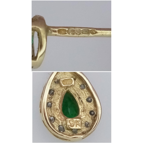 160 - Beautiful pair of 9 carat GOLD ,GREEN DIOPSIDE and ZIRCONIA EARRINGS .Complete with 9 carat Gold Bac... 