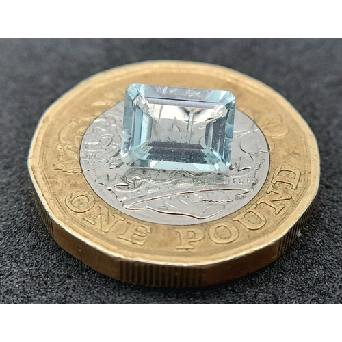 183 - A 1.71ct NATURAL AQUAMARINE IN EMERALD SHAPE , COMES WITH INDEPENDANT LABORATORY REPORT .