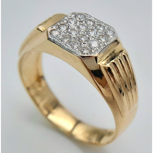 190 - A GENTS 9K GOLD PINKY RING WITH DIAMOND FRONT .   3.2gms    size W