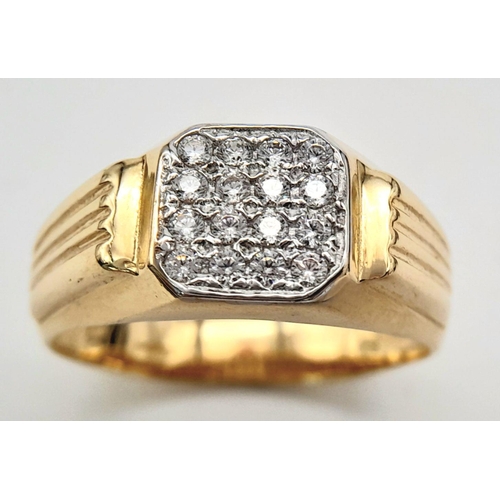 190 - A GENTS 9K GOLD PINKY RING WITH DIAMOND FRONT .   3.2gms    size W