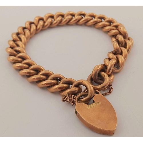 2 - AN ANTIQUE CHUNKY 9K ROSE GOLD BRACELET WITH HEART PADLOCK AND EACH LINK INDIVIDUALLY HALLMARKED .  ... 