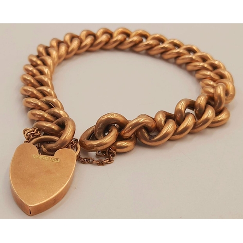 2 - AN ANTIQUE CHUNKY 9K ROSE GOLD BRACELET WITH HEART PADLOCK AND EACH LINK INDIVIDUALLY HALLMARKED .  ... 