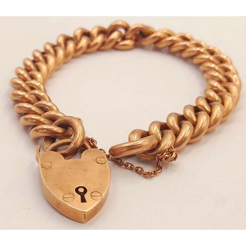 2 - AN ANTIQUE CHUNKY 9K ROSE GOLD BRACELET WITH HEART PADLOCK AND EACH LINK INDIVIDUALLY HALLMARKED .  ... 