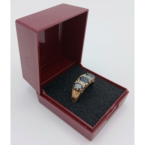 21 - Magnificent 9 carat GOLD, BLUE AQUAMARINE and DIAMOND RING. Full UK hallmark. 3.25 grams. Size Q - Q... 