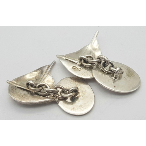 230 - Vintage SILVER CUFFLINKS. From Links of London in the form of yachts. Full UK hallmark.