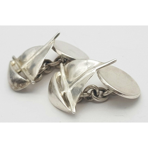 230 - Vintage SILVER CUFFLINKS. From Links of London in the form of yachts. Full UK hallmark.