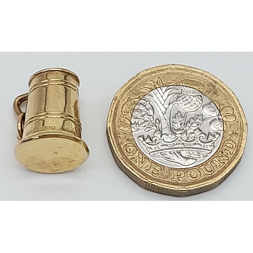 244 - 9 carat GOLD TANKARD CHARM. Full UK hallmark. 1.35 grams.