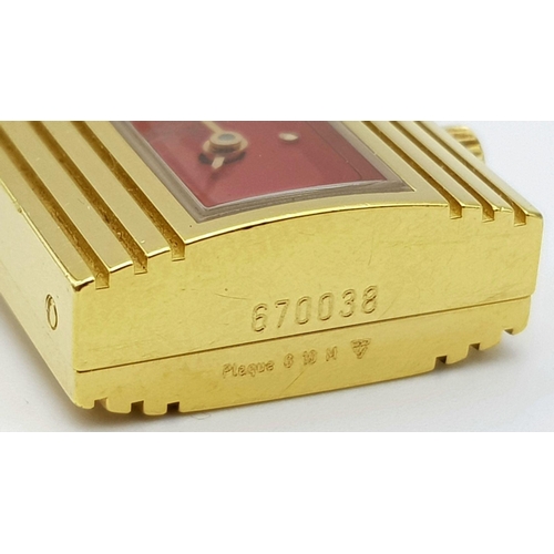 276 - A HERMES OF PARIS NOVELTY PADLOCK ON A BRACELET LADIES WATCH , GOLD PLATED AND ON A RED HERMES LEATH... 