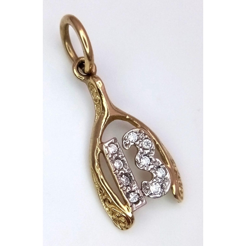 277 - A 9K Yellow Gold CZ Set ’13’ Pendant. Total weight 1.4g