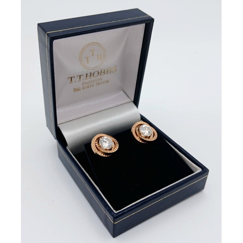 287 - Impressive pair of 9 carat GOLD EARRINGS, consisting linked GOLD HOOPS  with searchlight ZIRCONIA ce... 