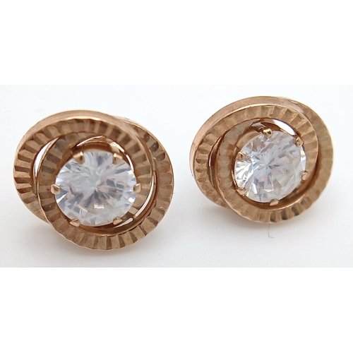 287 - Impressive pair of 9 carat GOLD EARRINGS, consisting linked GOLD HOOPS  with searchlight ZIRCONIA ce... 