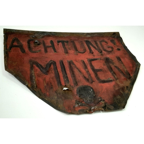 307 - WW2 German Metal Mine Sign.