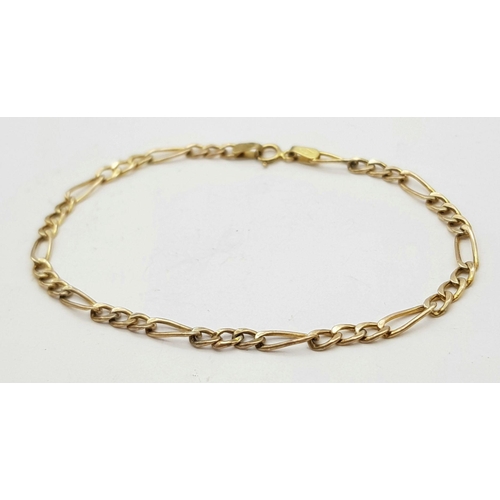 396 - A 9K Yellow Gold Figaro Bracelet. 1.2g total weight, 18cm length. Ref TJ02