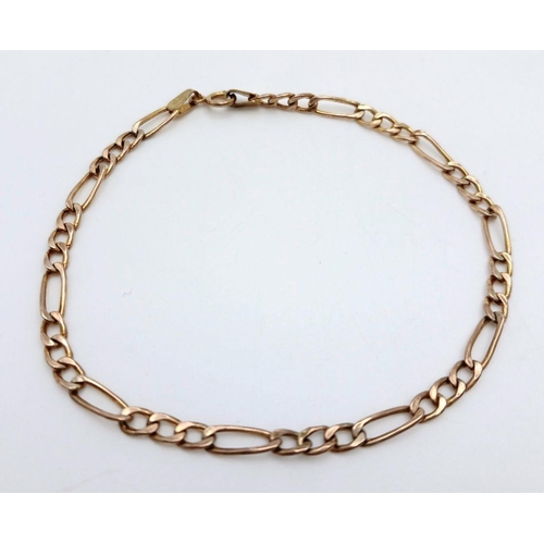 396 - A 9K Yellow Gold Figaro Bracelet. 1.2g total weight, 18cm length. Ref TJ02