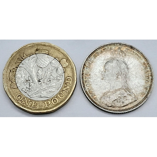 469 - 1887 SILVER SHILLING. Very fine/extra fine condition. Queen Victoria Jubilee mintage. Bold and raise... 