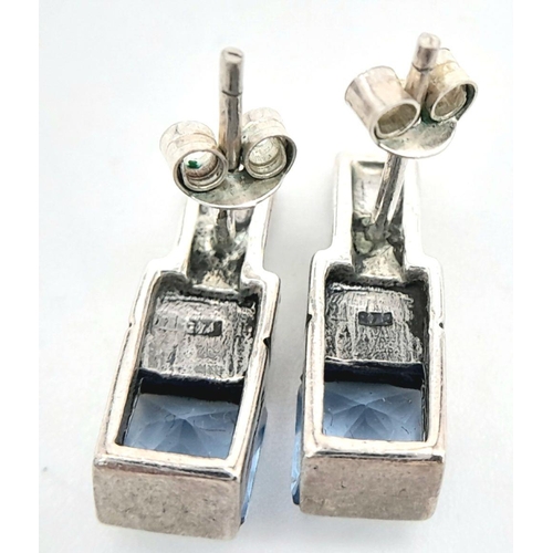 476 - Beautiful vintage pair of SILVER and SWISS BLUE TOPAZ EARRINGS. Having Silver Marcasite detail with ... 