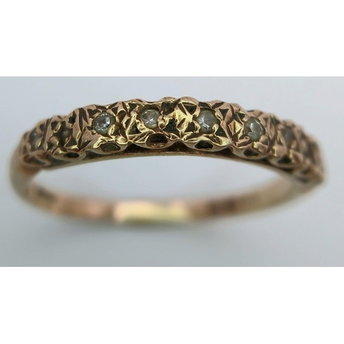 49 - Vintage 9 carat GOLD RING with DIAMONDS set to top. Full UK Hallmark. 2.1 grams. Size T.